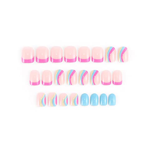 Sethexy Short Square Fake Nails Multicolor Swirl Press On Nails Glossy Nude Pink False Nail 24Pcs Full Cover Acrylic Tips For Women And Girls (Multicolor) #TOP5