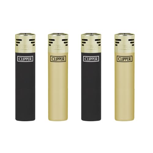 4 x Clipper Electronic Lighters Set, Clipper Lighter, 2x Black and 2x Gold Electronic Collection, clipper lighters standard size, 4 Pack Clipper Lighters