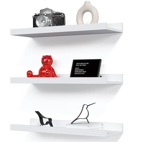 RICHER HOUSE Wandregal Weiß, 3er Set Bilderleiste, 40 cm...