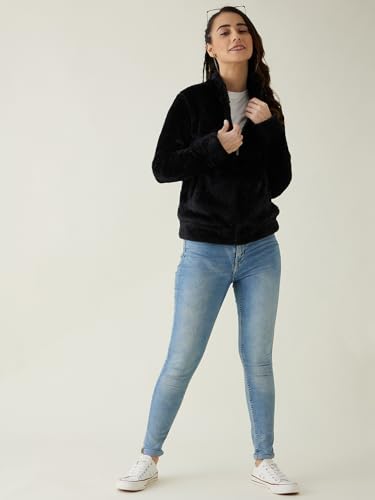 Image of Modeve Women Solid Full Sleeve Fur Standard Length Jacket For Winter
