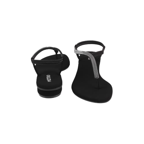 Image of Metro Women Black Synthetic Flat Casual Sandal