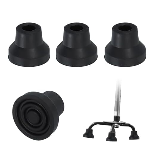 PATIKIL Quad Cane Tips 1/2 Inch, 4 Pcs Non-Slip Rubber Walking Cane Accessories Replacement Foot for Standing Stick Women Men Seniors, Black(Style 3)