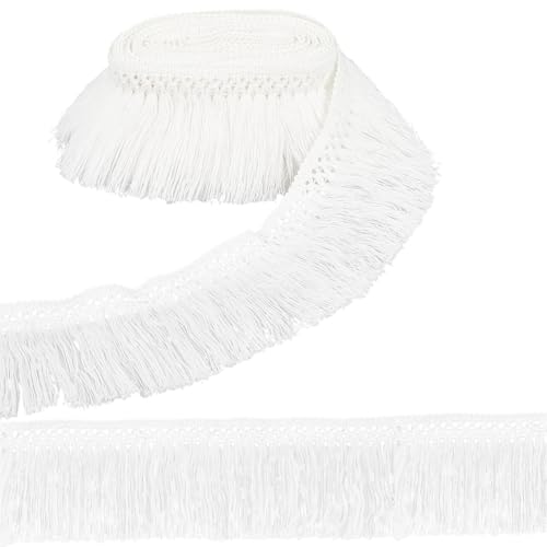 GORGECRAFT - GORGECRAFT Spitzenbesatzbänder Zum Nähen 4.6mx8cm Weiße Fransenborte Aus Baumwolle Quaste Boho Vintage Lange Fransenborte Zum Nähen Einfassungen Besatz Vorhänge Decken Aufhängen Teppiche Kleidung He