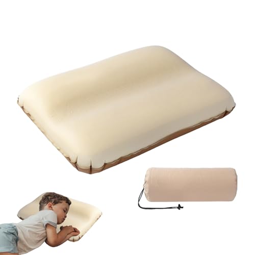Generisch Coussin de camping gonflable – Soutien en mousse – Avec sac de rangement – Coussin de voyage gonflable pour avion – Pour le cou, le sommeil lombaire et la randonnée – Pour la maison, le