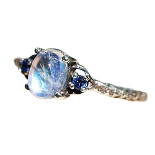 Finemall Simple 925 Silver Moonstone Ring Women Engagement Wedding Promise Band Ring Size 6-10 (US 8)