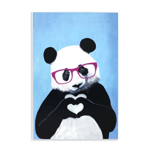 Panda Heart Symbol Glasses Cute, 10 x 15 Inch Mounted Print on Wall Plaque