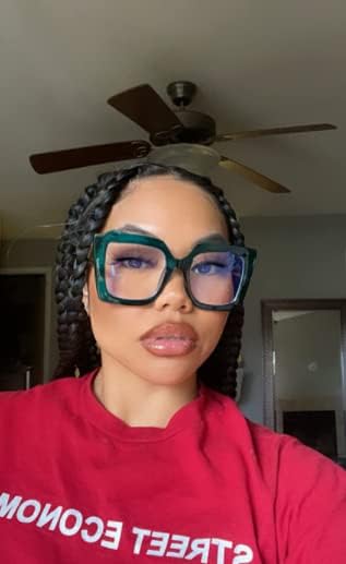 Miniatura 2 de FEISEDY Gafas cuadradas de gran tamaño con bloqueo de luz azul para los ojos, fatiga ocular, deslumbramiento, incrustaciones de perlas, brazo, ojo