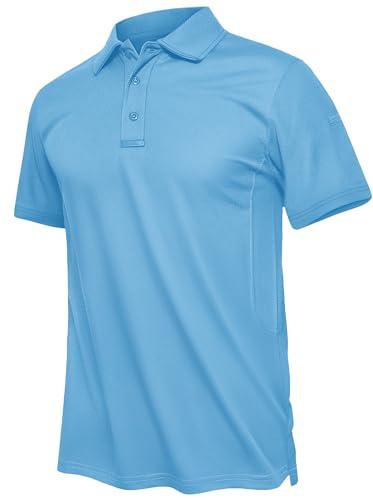 TACVASEN Short Sleeve Polo Shirts Mens Quick Dry Golf Top Polo Work Tee Shirts Casual Polo Hiking Walking Shirts Sky Blue,XL