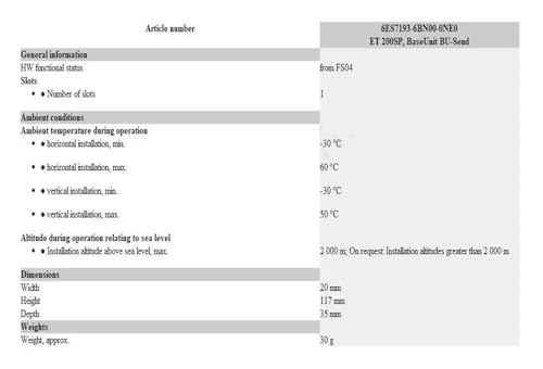 Unité de base ET200SP 6ES7193-6BP40-0DA1 support de module d'extension automate - 4
