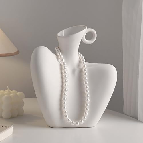 8.3 Inch White Modern Female Body Ceramic Vase, Nordic Minimalist Clavicle Sculpture Flower Vase, Aesthetic Boho Vase for Pampas Grass, Unique Home Decor, Housewarming Gift — view 2