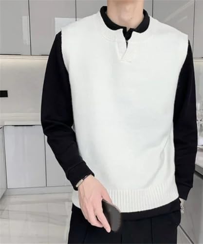 Man V Neck Sleeveless Solid Color Vest Korean Fashion Autumn Knitted Sweaters Men Waistcoat2