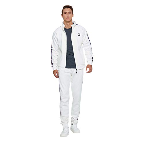 Ensemble de sport homme blanc S veste zippée et pantalon manches longues