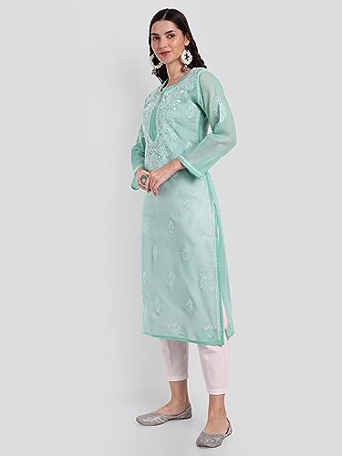 Image of Seva Chikan Hand Embroidered Lucknowi Chikankari Cotton Kurta Kurti for Women SCL4302