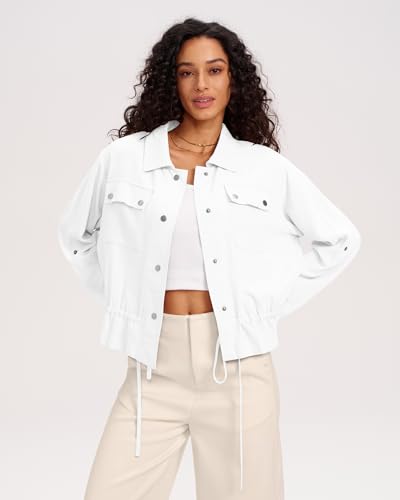 Gacaky Women's Cropped Jackets Casual Lapel Button Down 3/4 Sleeve Oversized Utility Anorak Coat with Pockets4