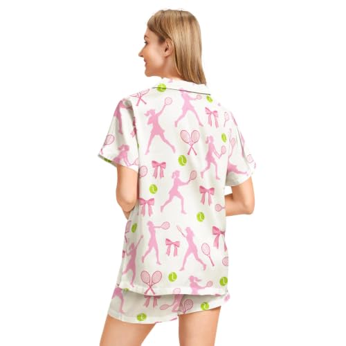 Image of Funny Pajamas for Women Set Print Satin Loungewear Pjs Short Sleeve Button Down Top and Shorts Sets Sleepwear XS-3XL