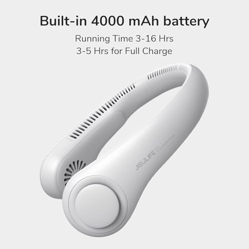 Image of JISULIFE Portable Neck Fan Life3, Hands-Free Bladeless, 5 Speeds, 4000 mAh Battery Operated Wearable Personal Fan, Twistable, Rechargeable, Gift for Women Men-Light Grey