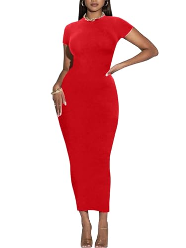 Image of Women's Long Bodycon Dresses Leopard Print Casual Maxi Club Party Tight Dress Short Sleeve