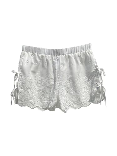 SweatyRocks Women's Bow Tie Knot Boho Shorts Elastic Waist Embroidery