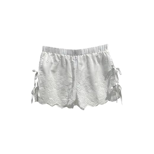 SweatyRocks Women's Bow Tie Knot Boho Shorts Elastic Waist Embroidery Eyelet Summer Short White Small