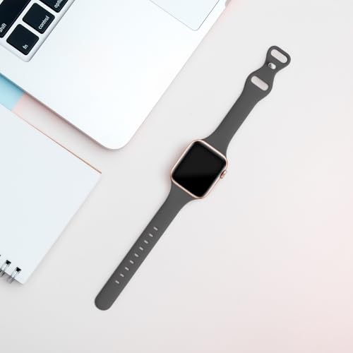 Image of Thin Slim Band Compatible with Apple Watch 38mm 40mm 41mm 42mm 44mm 45mm 46mm 49mm, Replacement Silicone Sport Strap for iWatch Series 11 /10 /9 /8 /7 /6 /5 /4 /3 /2 /1 Ultra SE Women Men, Space Gray