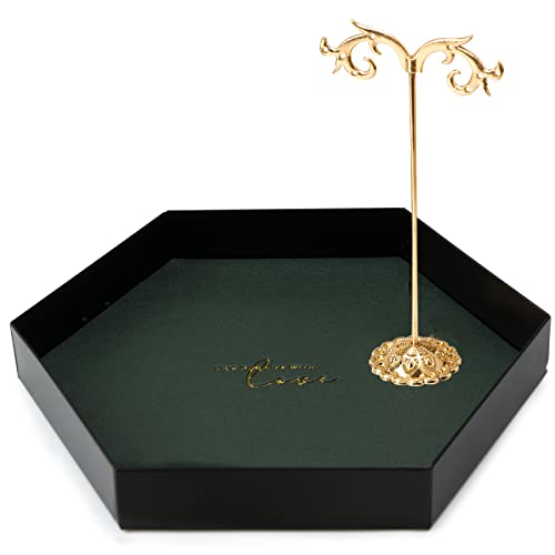Kosmetiktabletts, Schmuck Tablett Badezimmertablett mit Schmuckhalter Deko Tablett Wasserdicht Metall Tablett PU-Matte für Makeup Tablett Küche, Kosmetik, Uhren, Schlüssel - Schwarz Grün Cover