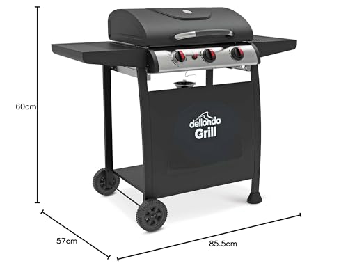Dellonda 3 Burner Gas BBQ Grill with Piezo Ignition, Built-In Thermometer, Black/Stainless Steel - DG14 - Image 9