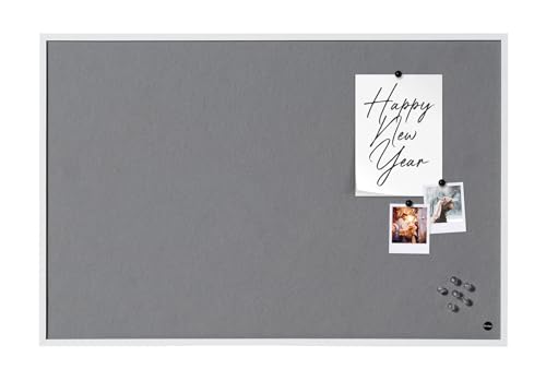 Bi-Office New Basic - Tablero de fieltro gris, marco de color blanco, 585 x 385 mm