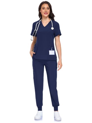 IONARD Scrubs for Women Set, Navy Blue Scrubs XL