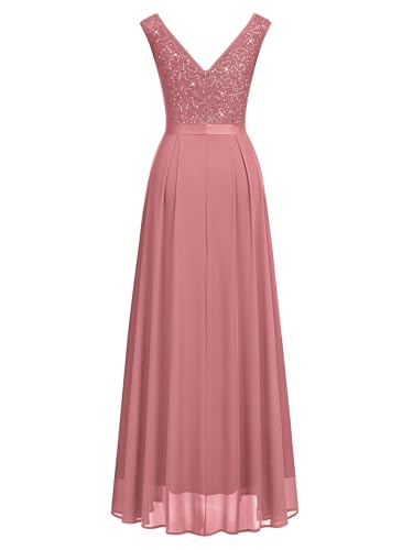 Image of Miusol Women's Sexy Deep V-Neck Sequin Lace Double Sleeveless Evening Party Maxi Dress