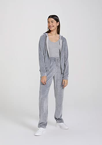 Jaqueta Básica Feminina Em Plush Com Capuz E Bolso Frontal Cinza Claro M