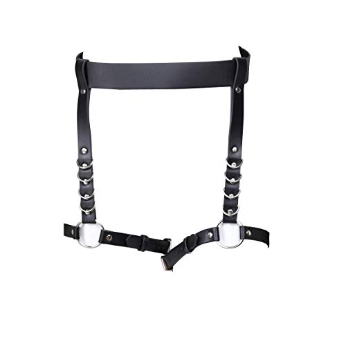 ClearUmm Women Sexy Body Wasit Garter Belt 2 Leg Ring Cage Punk Metal Chain Harness Leather Belt Black