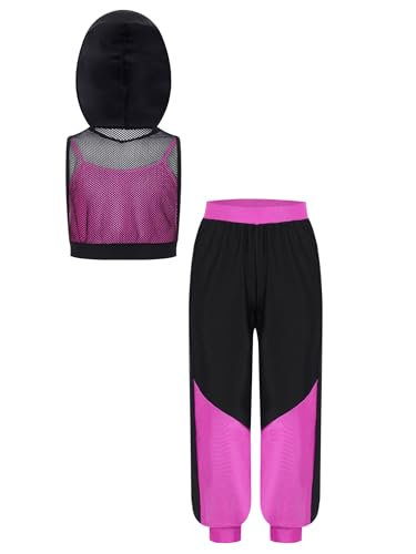 TiaoBug Kids Girls 2Pcs Color Block Sports Set Gymnastics Activewear Sports Vest and Jogger Pants Set