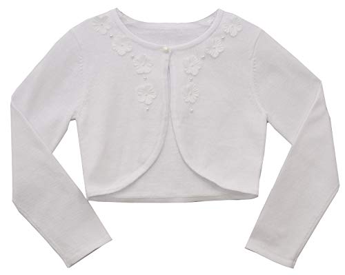 Bonnie Jean Big Girls White Fashioned Flower & Peral Trim Cardigan Sweater 7-16