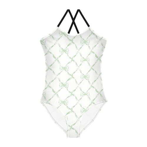 Bolaz Girls Swimsuits One-Piece Bathing Suits Summer Beach Swimwear for 3-10 Years Old-Green Bow3