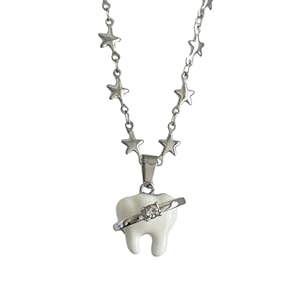 [Njdkadey] Punk Design Neck Chain Gothic Star Teeth Cross Pendant Necklace Stylish Eye-catching Clothing Accessories