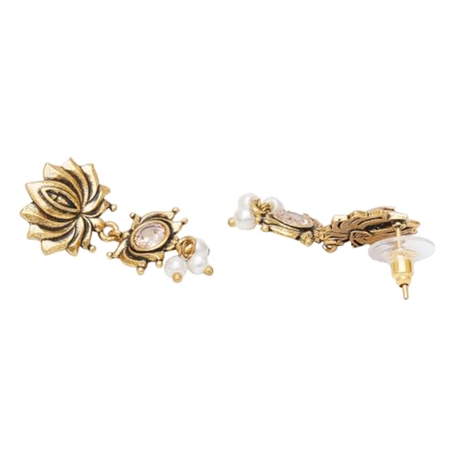Image of VOYLLA Apsara Lotus Motif Filigree Gold Plated Brass Jewellery Set For Women, Jewellery Set For Women, Womens Gift, Gift For Her