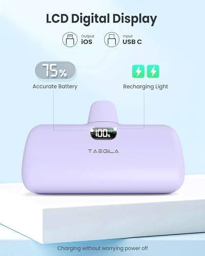 Taegila EB612 Portable Phone Charger For Iphone, 5000Mah Small Power Bank Mfi Certified Built In Cable Lcd Display & Led Light thumb #3