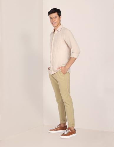Image of U.S. Polo ASSN. Men's Regular Solid Textured Austin Trim Fit Mid Rise Casual Trousers