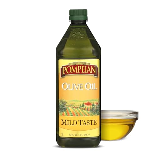 Pompeian Mild Taste Olive Oil - 32 fl oz - Olive Oil for High Heat Cooking - Mild Flavor for Baking and Sauteing - High Smoke Point