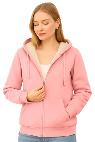 Image of ADBUCKS Hoodies for Women Winter Fleece Sweatshirt - Full Zip Up Thick Soft Fur Lined Hooded Jacket Coat
