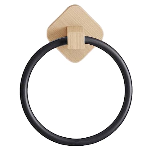ZHIZHOUNEY Adhesive Towel Aluminum Wood Wall Mounted Matte Black Kitchen Bathroom Towel Holder Shelf Adhesive