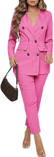 SAROULU Double Breasted Women Blazer Set Formal 2 Piece Pants Outfits Long Sleeve Bussines Suit Set for Work Office3