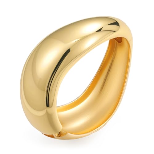 Yowivon Gold Bangles for Women, Irregular Chunky Gold Bracelet Twisted Hinged Bangle Bracelets for Women, Non Tarnish Minimalist Cuff, Trendy Jewelry Gifts for Christmas Valentine Birthday