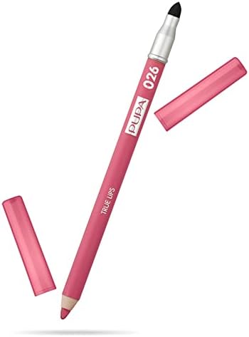 Pupa Milano True Lips Blendable Lip Contour Pencil - Dual-Ended Matte Lining Color and Brush - Creamy, Hydrating, High Pigment, Smudge Proof Formula - Paraben Free - 026 Pink - 0.042 oz