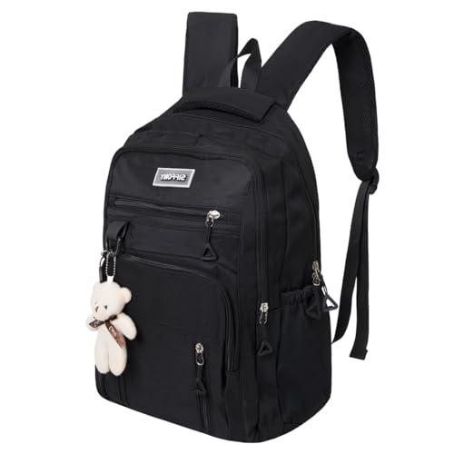 Mochila Bolsa Fofa Moderna Feminina Estilosa Elegante Impermeável Estudante Escolar Faculdade Viagem Trabalho Fashion Para Notebook Linda Passeio Leve Grande (Preto)