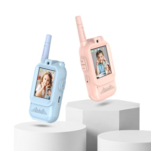 Lurowo Talkies Walkies vidéo Enfants, 2 Packs de talkies Walkies Rechargeables à écran bidirectionnel, avec Conversion vocale et Fonction caméra HD, adaptés aux garçons et Filles de 3 à 12 Ans