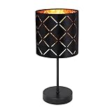 GLOBO Tischleuchte Beistellleuchte LED Tischlampe Wohnzimmerlampe Musterleuchte Designlampe mit Textilschirm, Metall schwarz, 5W 470lm warmweiß, DxH 15x35 cm