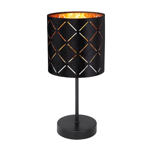 GLOBO Tischleuchte Beistellleuchte LED Tischlampe Wohnzimmerlampe Musterleuchte Designlampe mit Textilschirm, Metall schwarz, 5W 470lm warmweiß, DxH 15x35 cm