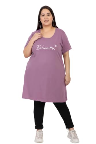 Image of CUPID Women Cotton Round Neck Half Sleeves T-Shirt,Night n Sleep Wear,Daily Use Gym /Lounge Wear Long Tops with Pocket