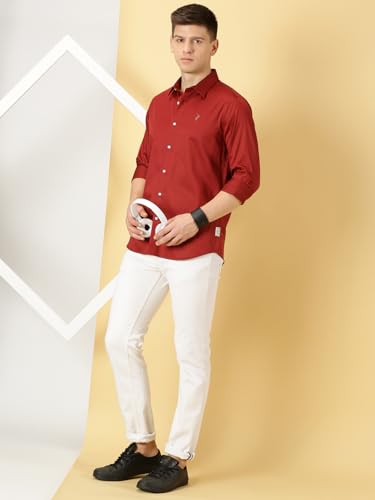Image of Thomas Scott Men's | Solid | Full Sleeve | Slim Fit | Cotton Blend | Spread Collar | Casual Shirt